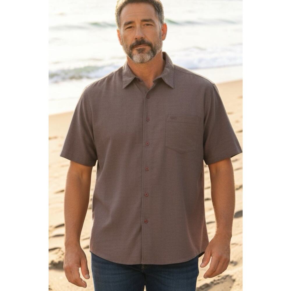 Quiksilver Edition Brown Button Up Shirt Mens Large Comfort Fit Short Sleeve